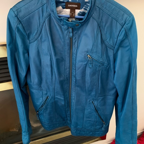 Danier Blue Leather Jacket, size Large - Picture 1 of 4